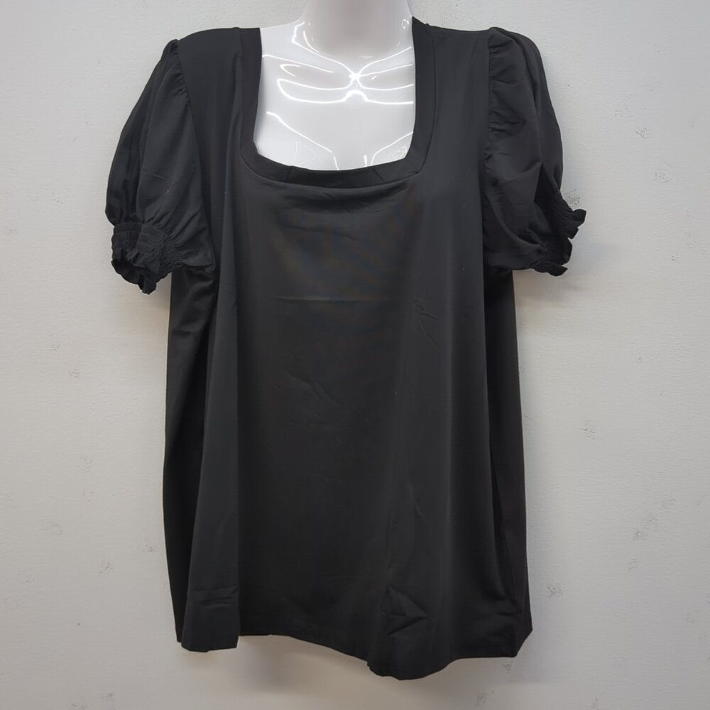 Misifi Square Neck Puff Sleeves Women's Blouse Top 2XL Black